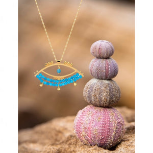 925 Sterling Silver Evil Eye necklace with semiprecious stones and 24K Gold Plated 3.50cm,2cm