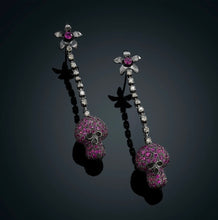 Load image into Gallery viewer, BEAUTY AND DARKNESS -51E- 18k solid with black rhodium earrings, diamonds brilliant cut and rubies
