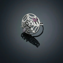 Load image into Gallery viewer, VARIOUS-16R- 18k solid gold ring with white black rhodium ,pink sapphires and amethysts
