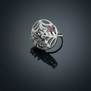 VARIOUS-16R- 18k solid gold ring with white black rhodium ,pink sapphires and amethysts