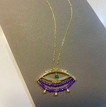 Load image into Gallery viewer, 925 Sterling Silver Evil Eye Necklace with semiprecious stones and 24K Gold Plated 3.50cm,2cm
