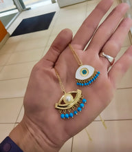Load image into Gallery viewer, 925 sterling silver evil eye necklace with 24K gold plated  3.50cm-2.50cm
