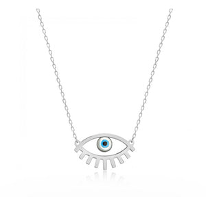 925 Sterling Silver  Evil Eye Necklace with 24K white Gold Plated 1.40cm,2.30cm