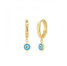 Load image into Gallery viewer, 925 sterling silver hoops evil eye earring with 24k gold plated 0.70cm-0.70cm
