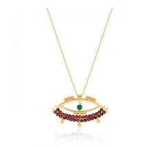 Load image into Gallery viewer, 925 Sterling Silver Evil Eye Necklace with semiprecious stones and 24K Gold Plated 3.50cm,2cm
