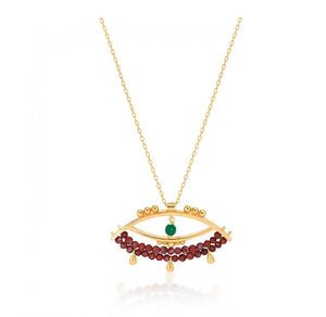 925 Sterling Silver Evil Eye Necklace with semiprecious stones and 24K Gold Plated 3.50cm,2cm