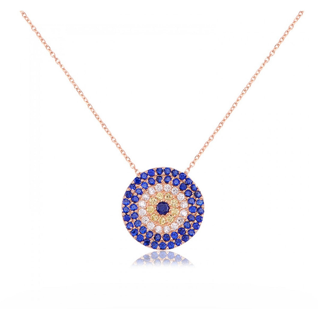 925 sterling silver evil eye necklace with 24K rose gold plated  1.60cm-1.60cm