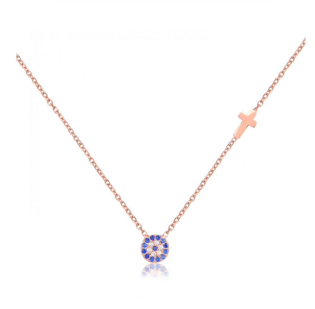 925 sterling silver evil eye cross necklace with 24K gold plated 0.50cm-0.50cm