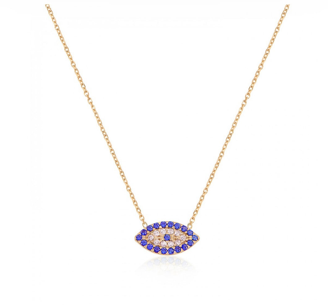 925 sterling silver evil eye necklace with 24K gold plated 1.20cm-0.70cm