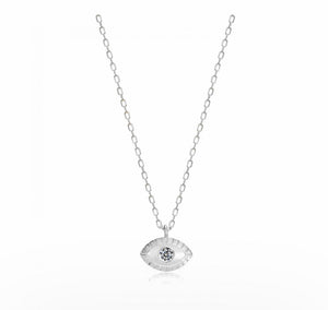 925 Sterling Silver  Evil Eye Necklace with  24K white Gold Plated 1cm,0,70cm