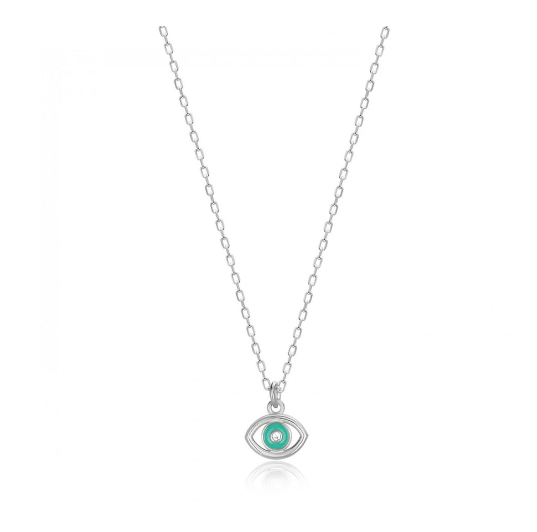 925 Sterling Silver Evil Eye Necklace with  24K white Gold Plated 0,70m,0,50m