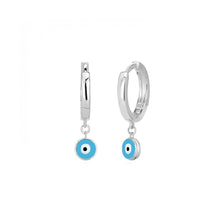 Load image into Gallery viewer, 925 sterling silver hoops evil eye earring with 24k white gold plated 0.70cm-0.70cm
