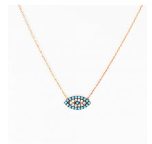 Load image into Gallery viewer, 925 sterling silver evil eye necklace with 24K rose gold plated 1.20cm-0.70cm
