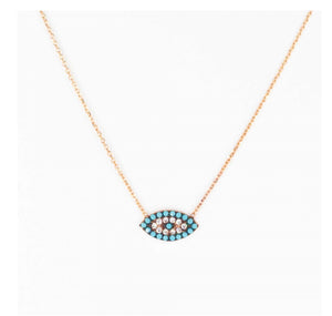 925 sterling silver evil eye necklace with 24K rose gold plated 1.20cm-0.70cm