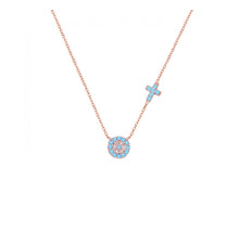 Load image into Gallery viewer, 925 sterling silver evil eye and cross necklace with 24K rose gold plated 0.50cm-0.50cm
