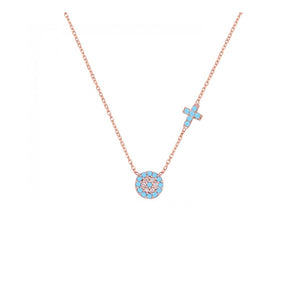 925 sterling silver evil eye and cross necklace with 24K rose gold plated 0.50cm-0.50cm
