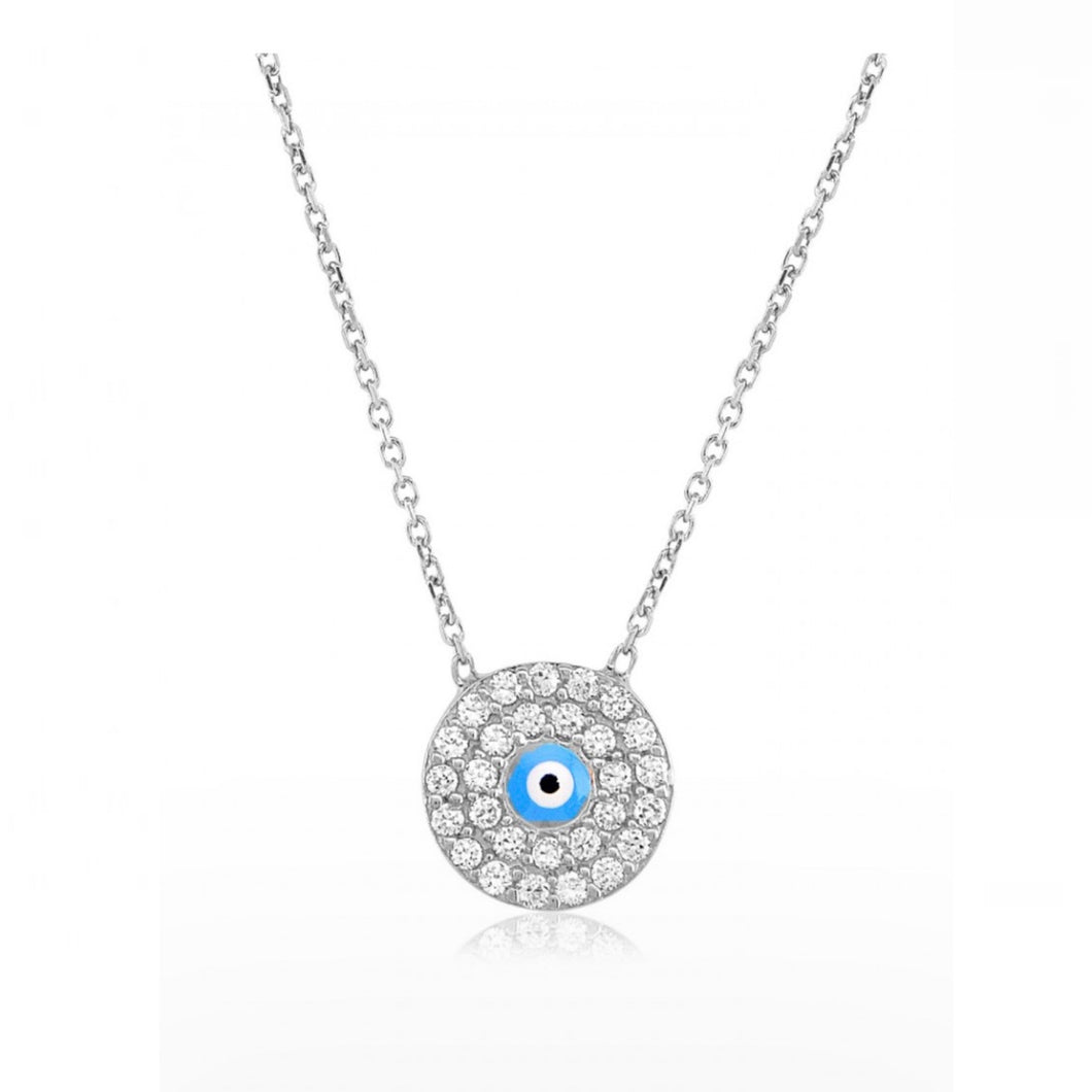 925 sterling silver evil eye necklace with 24K white gold plated 0.90cm-0.90cm