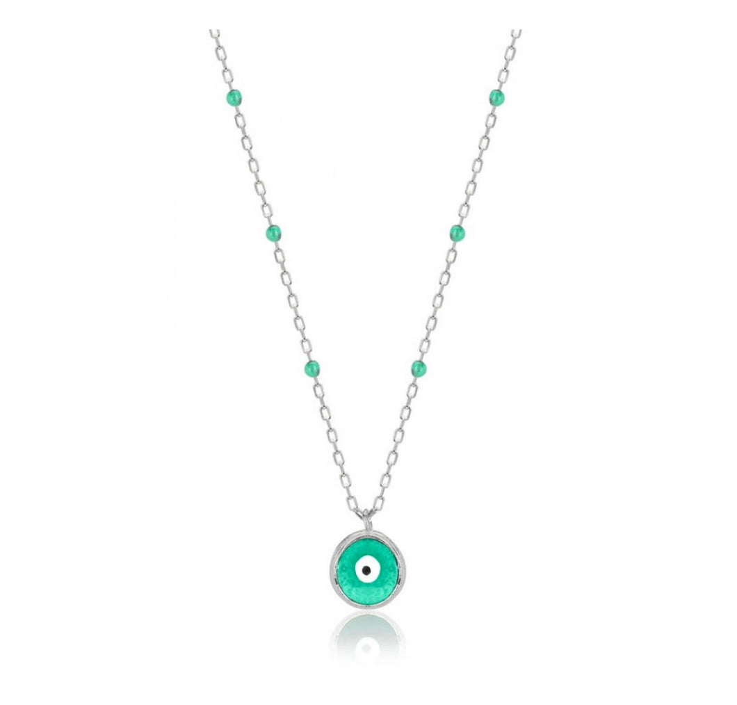 925 sterling silver evil eye necklace with 24K white gold plated  0.70cm-0.70cm