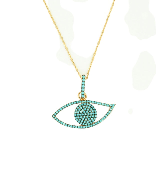 925 sterling silver evil eye necklace with 24K gold plated 2.80cm-1.30cm