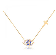 Load image into Gallery viewer, 925 sterling silver evil eye cross necklace with 24K gold plated 1.40cm-0.80cm
