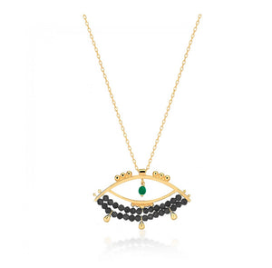 925 Sterling Silver Evil Eye Necklace with semiprecious stones and 24K Gold Plated 3.50cm,2cm