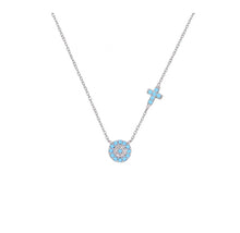 Load image into Gallery viewer, 925 sterling silver evil eye and cross necklace with 24K white gold plated 0.50cm-0.50cm
