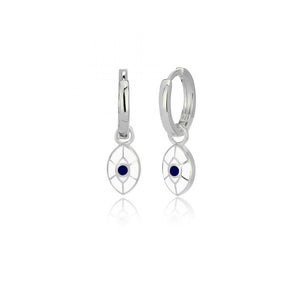 925 sterling silver hoops evil eye earring with 24k white gold plated 0.60cm-1cm