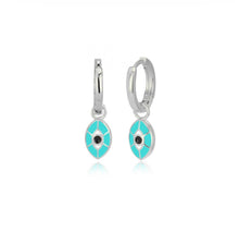 Load image into Gallery viewer, 925 sterling silver hoops evil eye earring with 24k white gold plated 0.60cm-1cm
