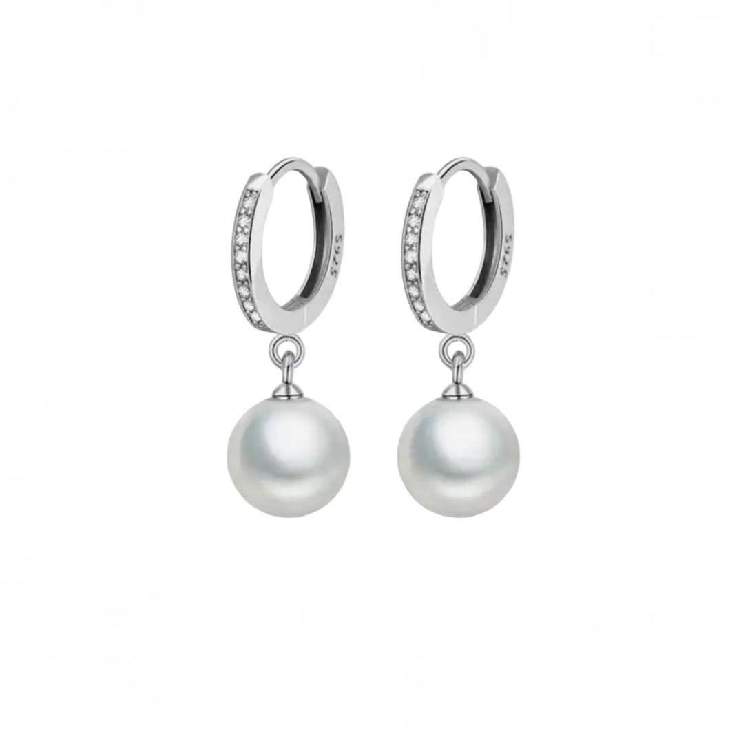 925 sterling silver earring with pearl and 24k white  gold plated 2.9cm-1cm