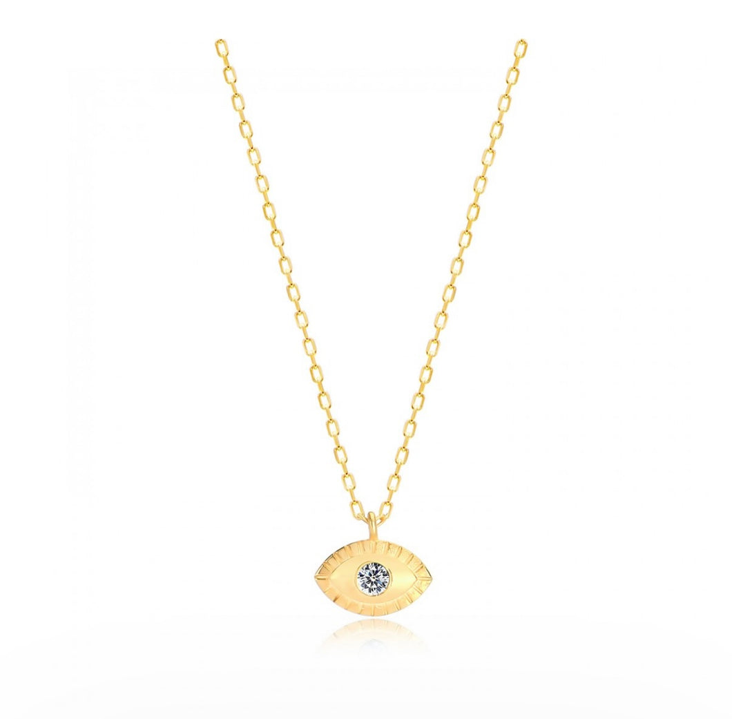 925 Sterling Silver  Evil Eye Necklace with  24K Gold Plated 1cm,0,70cm