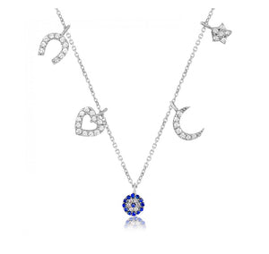 925 sterling silver evil eye necklace with 24K white gold plated