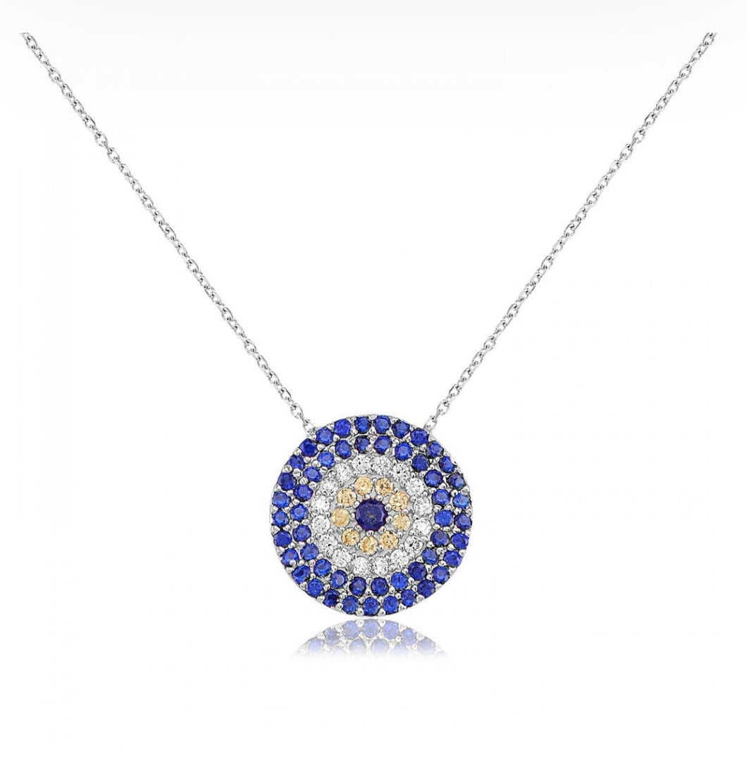 925 sterling silver evil eye necklace with 24K white gold plated  1.60cm-1.60cm