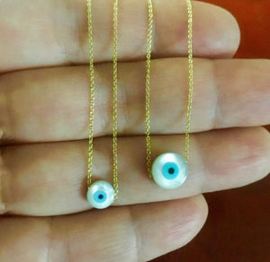 925 Silver chain with 24k gold plated and evil eye mother of pearl pendant