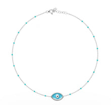 Load image into Gallery viewer, 925 Sterling Silver  Evil Eye Necklace with  24K white Gold Plated 0.80cm,0.50cm
