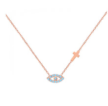 Load image into Gallery viewer, 925 sterling silver evil eye and cross necklace with 24K gold plated 0.90cm
