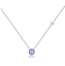 Load image into Gallery viewer, 925 sterling silver evil eye cross necklace with 24K gold plated 0.50cm-0.50cm
