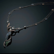 Load image into Gallery viewer, VARIOUS -48N-18k solid Gold Necklace with black rhodium platin sapphires and travorites
