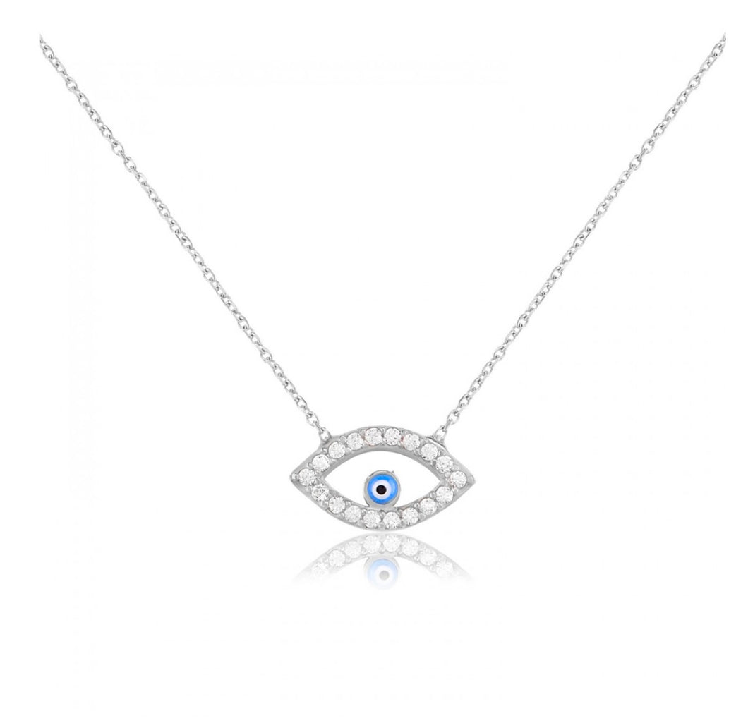 925 sterling silver evil eye necklace with 24K white gold plated  0.70cm-1.30cm