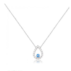 925 sterling silver evil eye necklace with 24K white gold plated  0.80cm-1cm