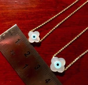 925 Silver chain with 24k gold plated and evil eye mother of pearl pendant