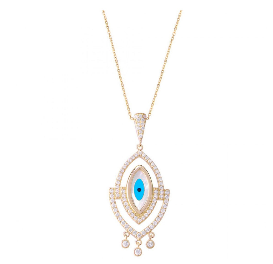 925 Sterling Silver  Evil Eye Necklace with 24K Gold Plated 2cm-3.50cm