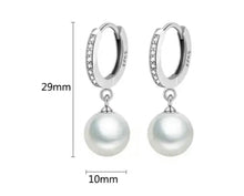 Load image into Gallery viewer, 925 sterling silver earring with pearl and 24k white  gold plated 2.9cm-1cm
