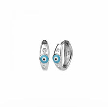 Load image into Gallery viewer, 925 sterling silver hoops evil eye earring with 24k white gold plated
