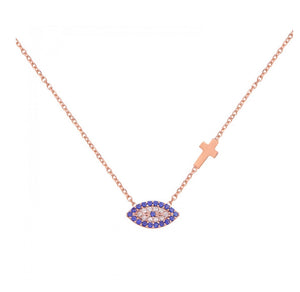 925 sterling silver evil eye and cross necklace with 24K rose gold plated 1.20cm-0.70cm