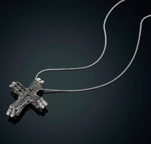 DECEPTION -47C-18k solid Gold cross necklace with black rhodium, black and white diamonds brilliant cut