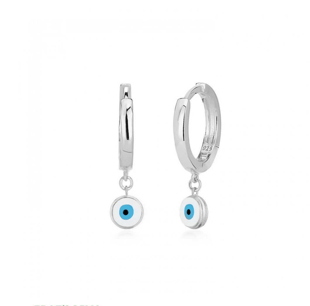 925 sterling silver hoops evil eye earring with 24k white gold plated 0.70cm-0.70cm