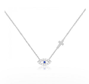 925 sterling silver evil eye and cross necklace with 24K gold plated 0.90cm