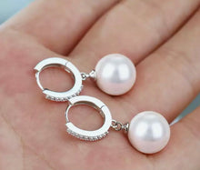 Load image into Gallery viewer, 925 sterling silver earring with pearl and 24k white  gold plated 2.9cm-1cm
