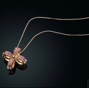 DECEPTION -46C-18k solid rose Gold  cross Necklace with diamonds brilliant cut and pink sapphires
