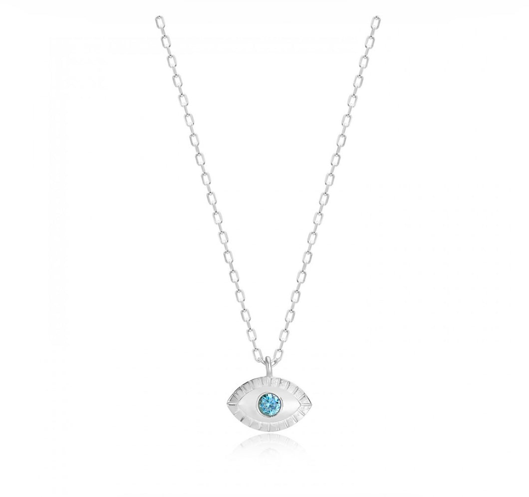 925 Sterling Silver  Evil Eye Necklace with  24K white Gold Plated 1cm,0,70cm